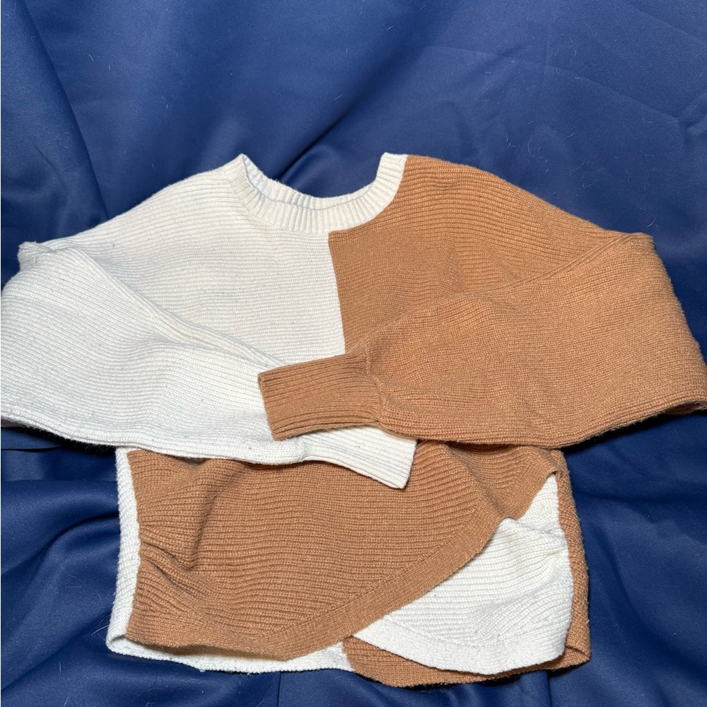 Express White and Brown Colorblock Sweater